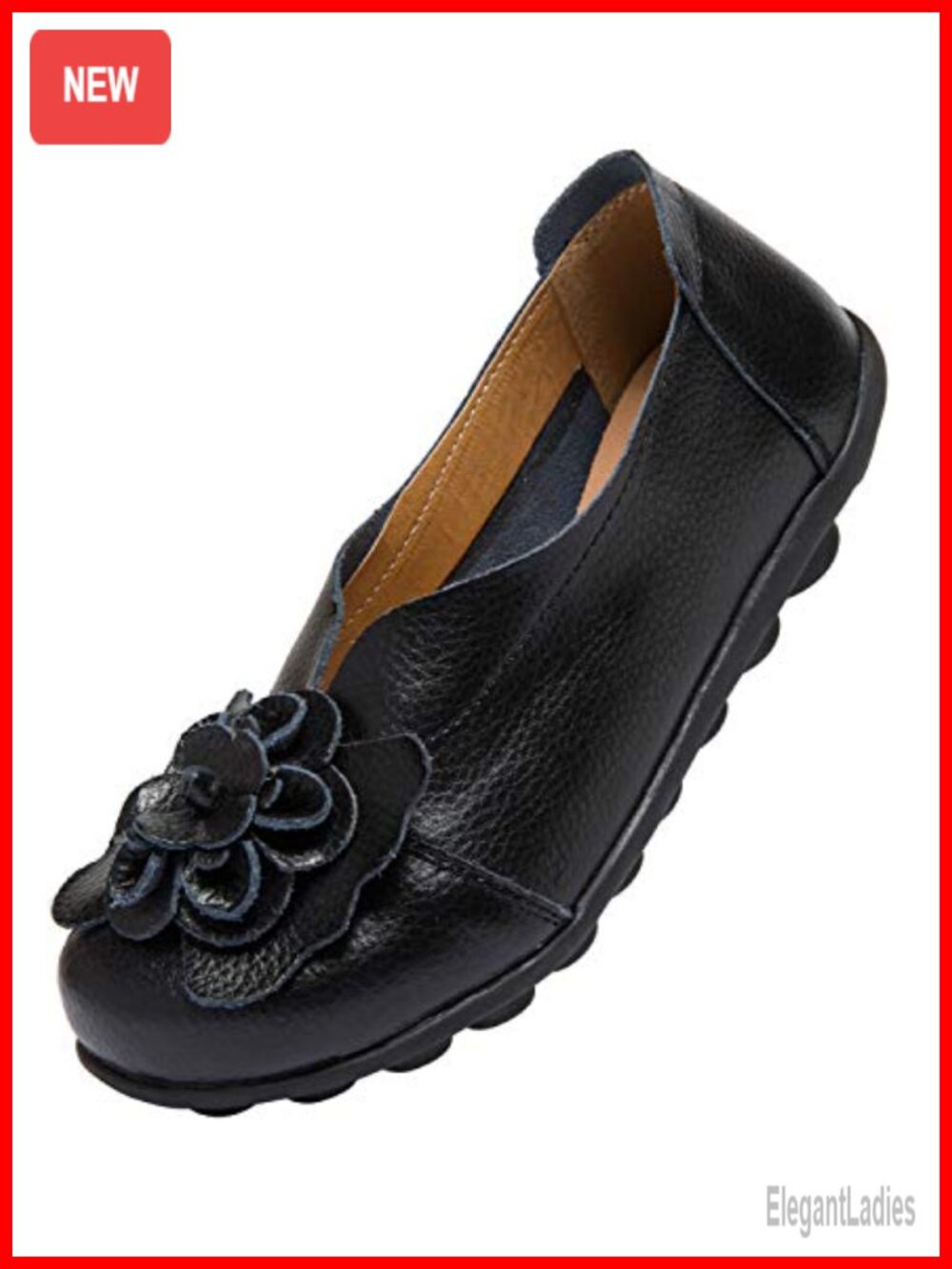 Women's Slip-On Loafers Leather Walking Flats Memory Foam Insole Anti-Slip